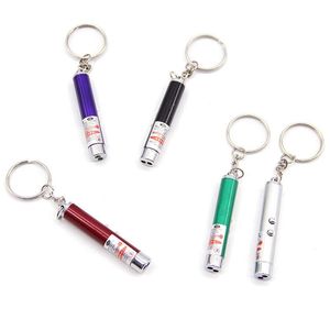 Groothandel 2in1 Red Laser Pointer Pen Key Ring met wit LED -licht Toon draagbare sleutelhanger voor grappige katten Pet Toys