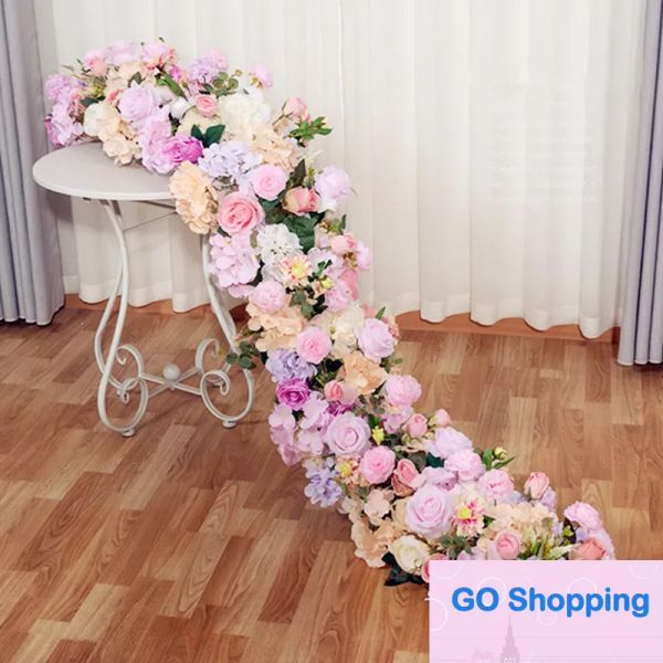 En gros 2 M Haut de gamme Blanc Rose Hortensia Fleur Artificielle Rangée De Noce Toile De Fond Table Pièce Maîtresse Décoration Arch Route Cité Floral