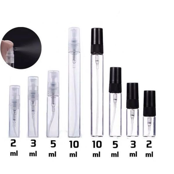 wholesale 2ML 3ML 5ML 10ML Negro Claro Portátil Mini Botella de vidrio de perfume Botellas de cosméticos vacías Muestra Viales de vidrio fino LL