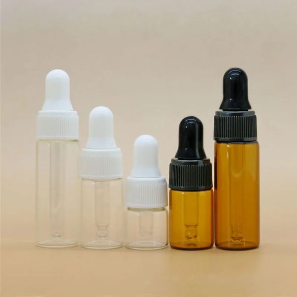 wholesale 2 ml 3 ml 5 ml Mini botella cuentagotas de vidrio ámbar Contenedor de muestra Aceite esencial Perfume Pequeñas botellas portátiles Vial