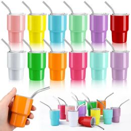 En gros 2oz Mini Tumbler Double en acier inoxydable Tasse à vide Sublimation Shot Verre Gobelets Tasses avec paille et couvercles 1123