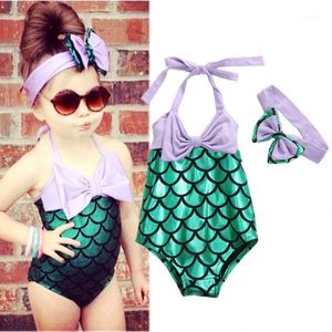 Dames Badmode Groothandel - 2 stks Kids Meisjes Mermaid Badpak Bikini Set Bow Hoofdband Zwemmen Kostuum1