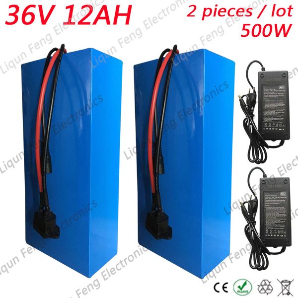 En gros 2 pcs/lot Vélo 36 V Batterie 12AH 500 W eBike Batterie 36 V avec 42 V 2A chargeur 15A BMS Lithium Scooter Batterie 36 V 12AH