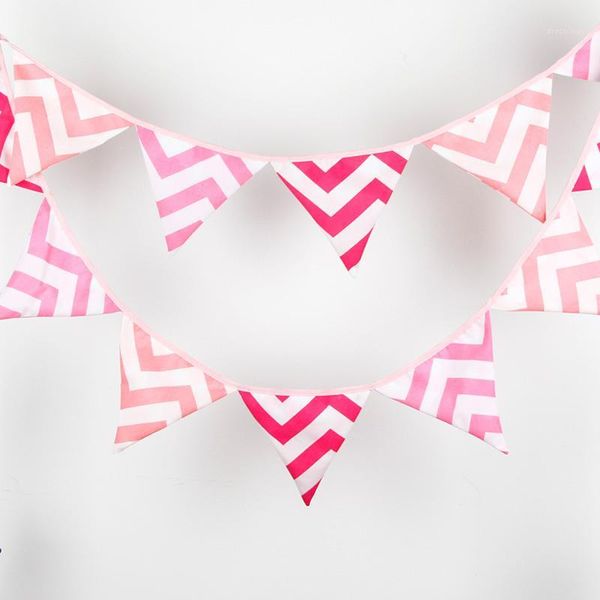 Venta al por mayor- 3.2M Pink Wave Fabric Bunting Flags Personalidad hecha a mano Boda Fiesta de cumpleaños Decoración Banner Personalizar Garland1