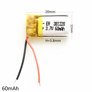 wholesale 3.7v 60mAh Batería recargable LiPo de polímero de litio 381220 energía de células de iones de litio para Mp3 grabadora bluetooth auriculares auriculares registro