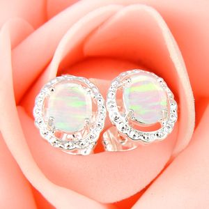 En gros 3 paires/lot mère cadeau blanc ovale opale de feu cristal gemme 925 argent Sterling plaqué USA boucles d'oreilles de mariage