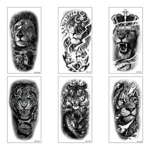 Groothandel 30 Stuks/partij Waterdichte Tijdelijke Tattoos Sticker Zwart Totem Tijger Leeuw Wolf Schedel Cool Sexy Make Body Art voor Arm
