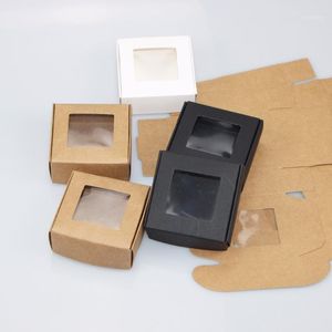 Gift Wrap Groothandel 300 stks Kraft Papieren Doos Transparante PVC Window Soap Boxes Sieraden Verpakking Bruiloft Gunsten Candy1