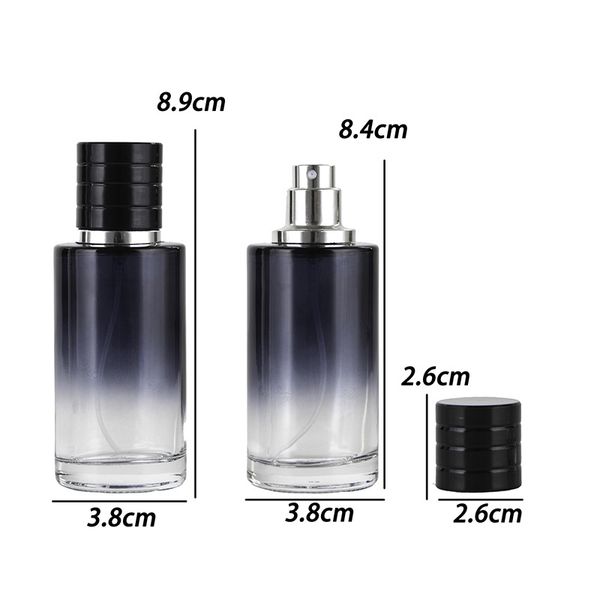 Venta al por mayor, botella de perfume con pulverizador de vidrio, cilindro de color degradado vacío de viaje portátil de 30ml y 50ml con pulverizador de tornillo