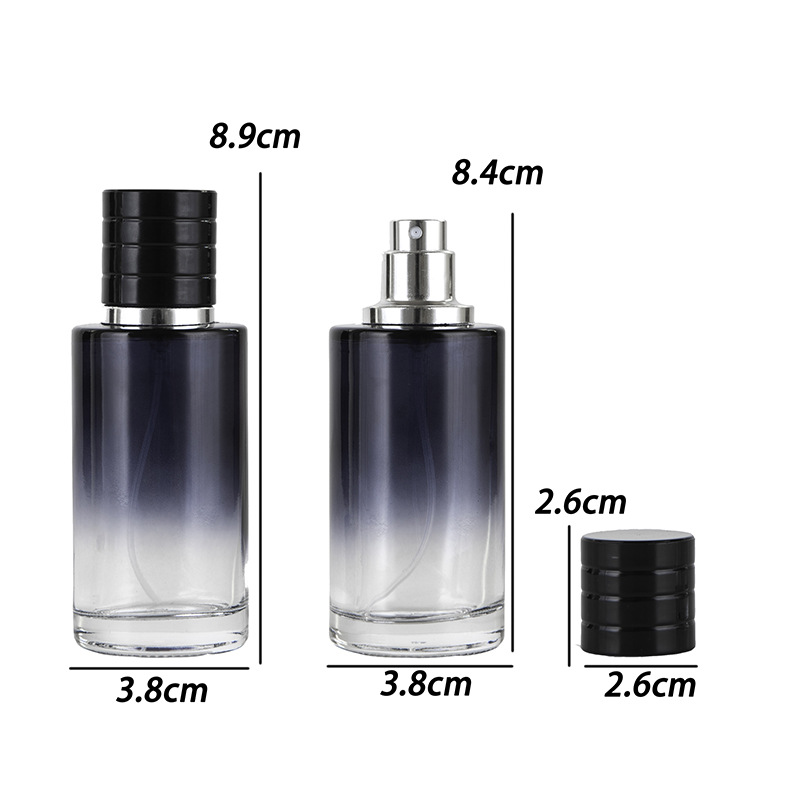 Wholesale 30ml 50ml portable travel empty gradient color cylinder glass spray perfume bottle with screw sprayer