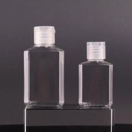 En gros 30 ml 60 ml bouteille en plastique PET vide avec capuchon rabattable bouteille de forme carrée transparente pour liquide de maquillage gel désinfectant pour les mains jetable LL