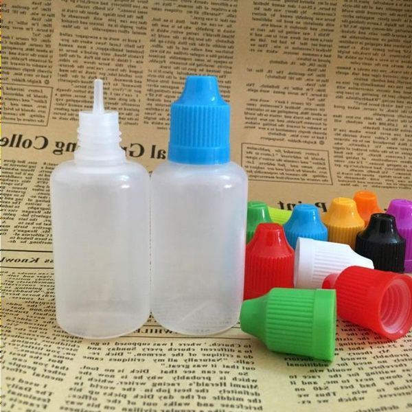 Mayorista de 30 ml de botellas de plástico vacías estilo suave de 30 ml de envasado de contenedor con coloridas tapas a prueba de niños largas punta delgada mitfk