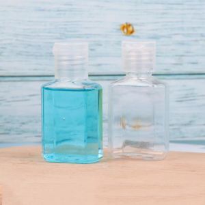 Bouteille en plastique PET de désinfectant pour les mains de 30 ml, avec bouchon rabattable, bouteilles carrées pour cosmétiques, vente en gros, Essence