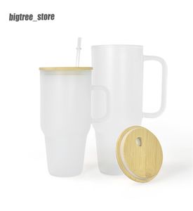 Groothandel 32oz sublimatie glazen mok helder matglas wijnglazen drinkglazen met bamboe deksel en rietjes DIY snel