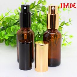 En gros 330pcs / lot vide 30 ml Amber Rechargeable Verre Bouteille d'huile essentielle pour le parfum Emballage cosmétique avec or Egdk or