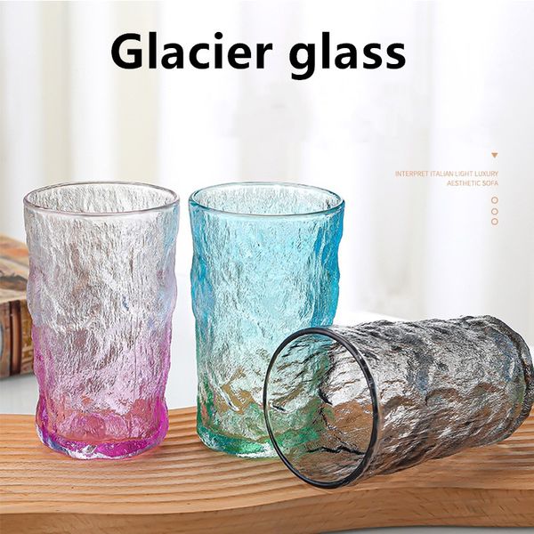 De gros! 350 ml Glacier Glass INS Design Simple Bouteille d'eau en verre Éblouissant Gobelets en verre transparent Costume pour boisson Bière Jus Boisson Tasses LG08