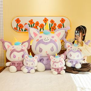 Peluche 35cm transformée en poupée Kuromi, jouet mignon pour filles, oreiller, robe fleurie, mélodie, vente en gros