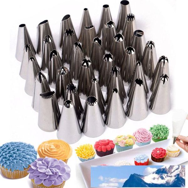 Vente en gros - 35pcs / ensembles conseils de pâtisserie en acier inoxydable outils de décoration de gâteaux buses de tuyauterie de glaçage cuisson boulangerie confiserie outils de pâtisserie