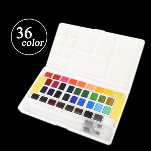 Peinture pigmentée aquarelle solide, 36 couleurs, avec stylo pinceau, fournitures d'art portables, vente en gros
