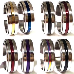 En gros 36 pcs/lot acier inoxydable Spinner anneau 8mm Top couleur mélange hommes femmes rotatif Spin anneaux hommes mode bijoux