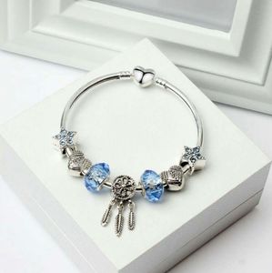 Gros-3CM Charme Perles Bracelets Bracelet De Mode Dream Catcher Pendentif 925 Bracelet En Argent étoile bleue DIY Bijoux Accessoires Cadeau De Mariage