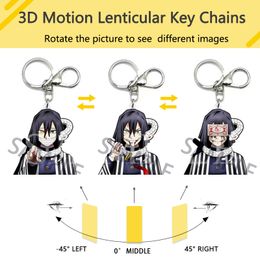 Venta al por mayor 3D Anime Demon Slayer Iguro Obanai Llaveros de movimiento Acrílico Material PET Imagen de doble cara Cambio de giro 2-3 Imagen Bolsa impermeable Accesorios para automóviles