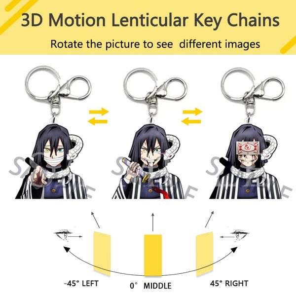 Vente en gros 3D Anime Demon Slayer Iguro Obanai Motion Porte-clés Acrylique PET Matériau Double Face Image Flip Changement 2-3 Image Sac Étanche Accessoires De Voiture