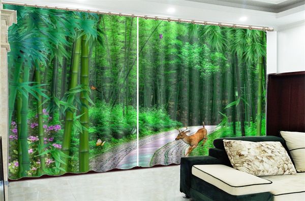 Rideau occultant 3d, fleurs de bambou vert, courses de cerf, personnalisation de vos rideaux pratiques préférés, vente en gros