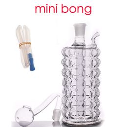 Gros 3D Creative Mini narguilé épais capiteux bouteille de cristal verre tuyau de brûleur à mazout 10mm femelle eau dab rig bongs avec tuyau en silicone et bol à fumer