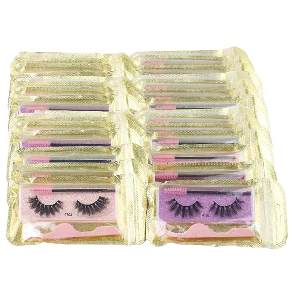 Kits de faux cils 3D avec recourbe-cils, brosse à cils, Faux cils naturels moelleux, vente en gros