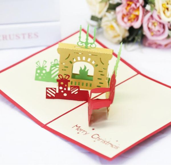 Vente en gros carte de voeux 3d carte de voeux de Noël décorations de Noël carte de voeux pop up, 16 articles mélangés par lot 12 LL