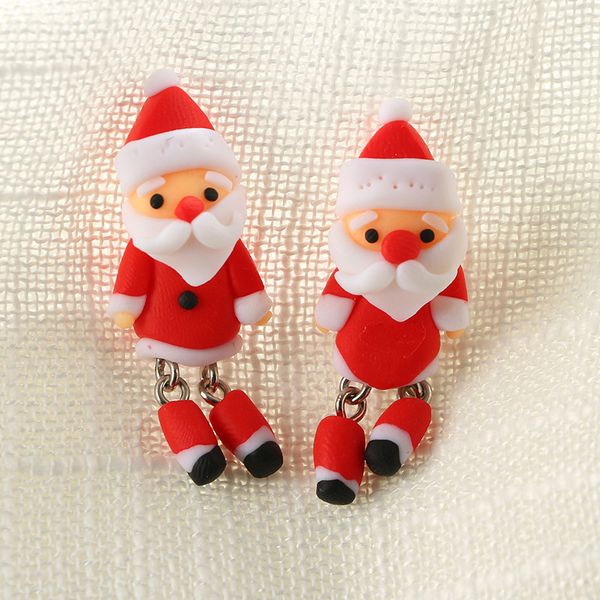 Gros-3D à la main en pâte polymère belle boucle d'oreille de Noël du Père Noël pour les femmes fille boucles d'oreilles bijoux NE847
