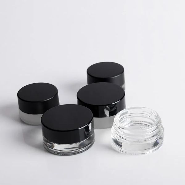 wholesale Bocaux en verre vides 3G avec doublure de couvercles noirs 5ML petits récipients en verre épais ronds transparents pour huile de baume à lèvres cire cosmétiques ZZ