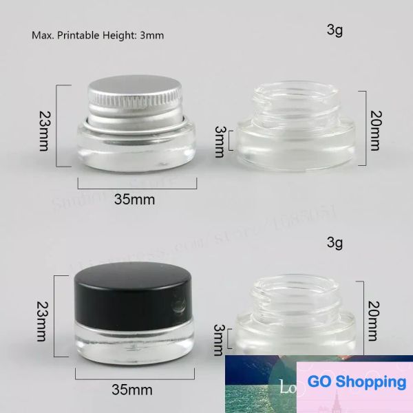 Venta al por mayor 3g Mini tarro de crema de vidrio transparente Envase cosmético de 3 ml Tarro de maquillaje con tornillo de tapa de plata negra