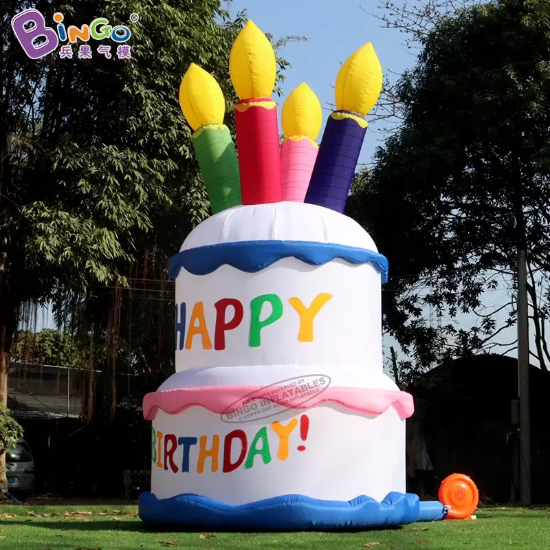 wholesale 3m 10ftH giant inflatable happy birthday cake model for party decoration outdoor event with 3 Meters tall oxford or pvc material