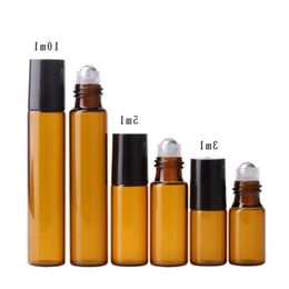 Groothandel 3 ml 5 ml 10 ml hervulbare barnsteenrol op glazen roller parfum flessen draagbare essentiële olie-rolrol-on flessen gratis dhl muxtj