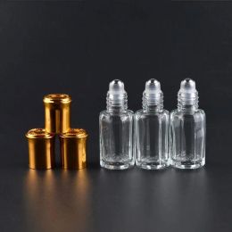 wholesale Bouteilles en verre octogonales de 3ML 6ML 10ML avec des bouteilles d'arôme à bille en métal, flacons d'emballage d'huile essentielle de parfum rechargeables 12 LL