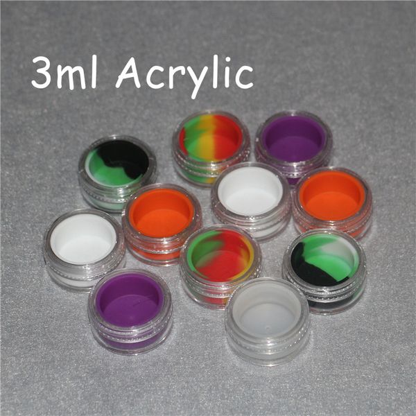 wholesale 3 ml en plastique transparent contenants de cire acrylique pot de silicone dab contenants de cire pot de silicone dab contenants d'huile en verre