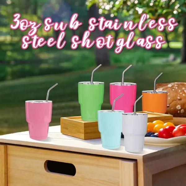 En gros 3 oz Sublimation En Acier Inoxydable Verre À Liqueur Transfert De Chaleur Gobelets Vierges Double Isolé DIY Bouteilles D'eau Tasses JY11