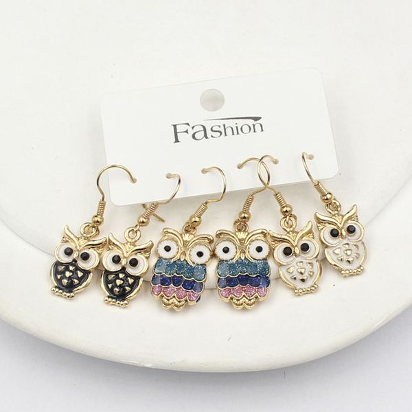 Boucles d'oreilles hibou Animal mignon, 3 paires, ensemble de boucles d'oreilles pendantes pour femmes et filles, bijoux cadeaux, vente en gros