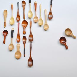 Groothandel - 3 stks / partij Mini Houten Lepel theelepeltje Creating Gebruiksvoorwerp Koffie Melk Lepel Kids Ice Cream Scoop Servies Tool Keuken Koken