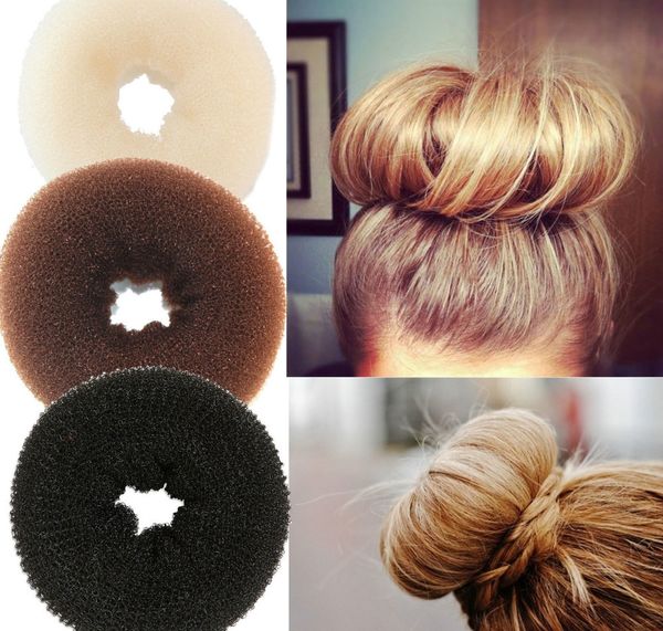 Vente en gros-3PCS Retail Hair Styling Donut Bun Maker Ring Style Bun Scrunchy Sock Poof Bump pour cheveux Grand Moyen Petit