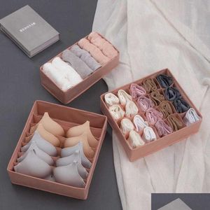 En gros 3pcs / set sous-vêtements en tissu non tissé organisateur soutiens-gorge chaussettes boîte pliable garde-robe vêtements stockage livraison directe Dhzsa