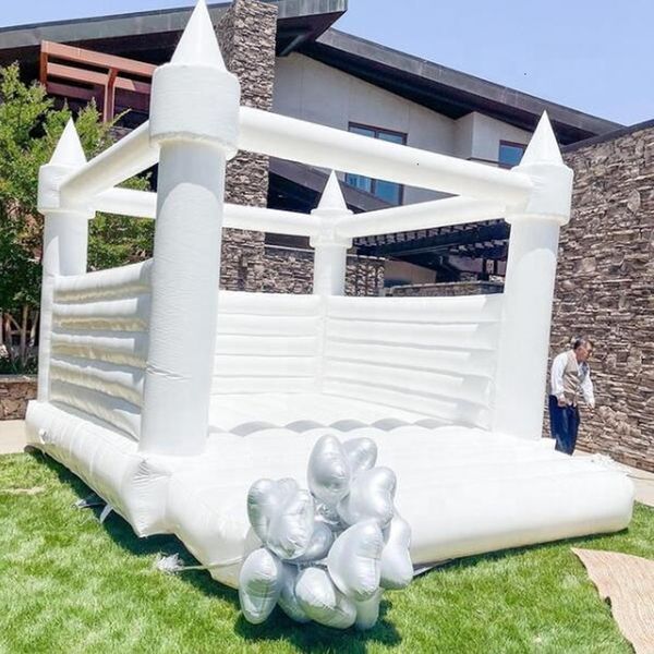 wholesale 3x3m (10x10ft) PVC Gonflable Bounce House sautant blanc Château gonflable videur châteaux cavalier avec ventilateur pour les événements de mariage fête adultes et enfants jouets-B