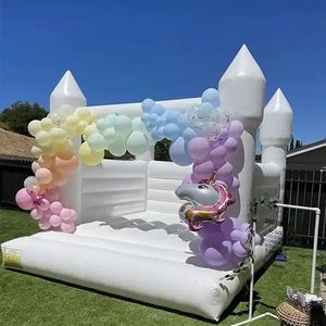 Groothandel 4,5x4,5m (15x15ft) volledig PVC opblaasbaar wit springkussen met ventilator commerciële kinderjumper uitsmijter voor verjaardagsfeestjes