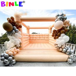 Groothandel 4.5x4,5 m (15x15ft) Volledige PVC Perzik opblaasbaar Bounce House White Jumping Castle Wedding Bouncer Jumper Kids Pastel Line Colors