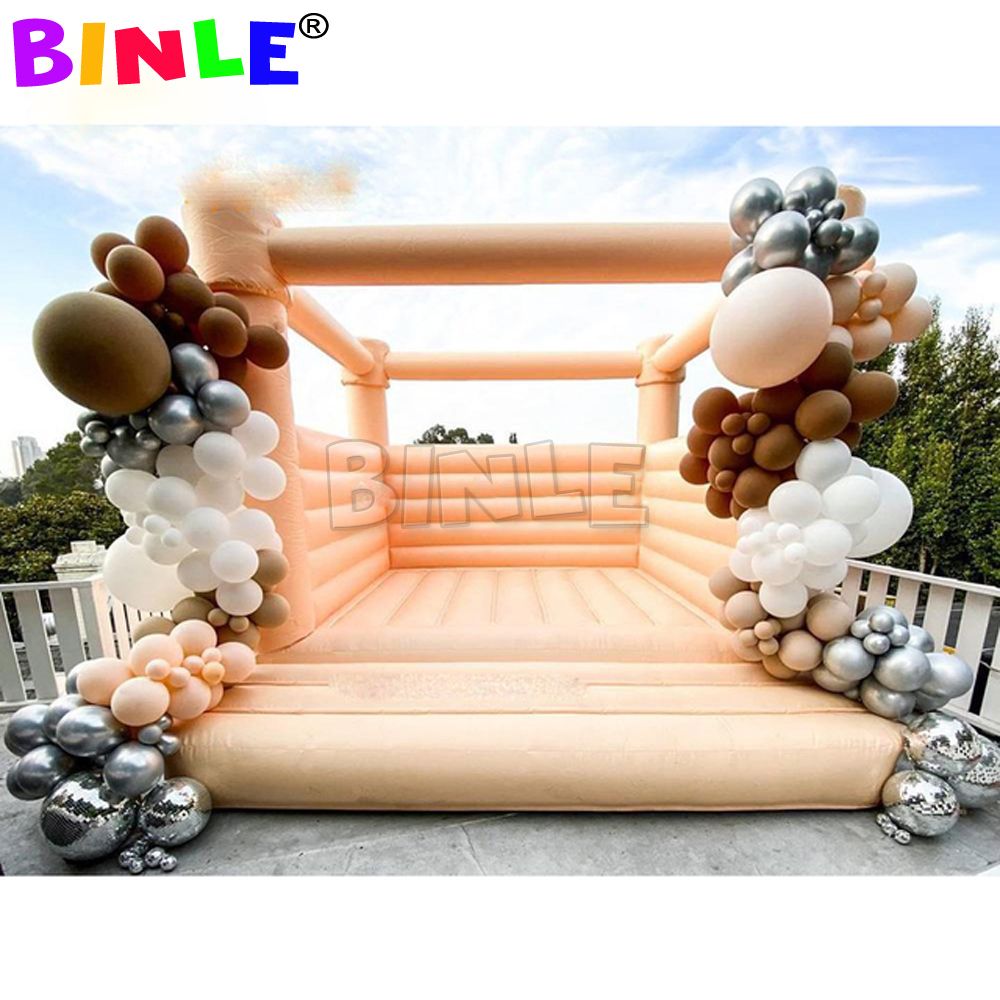 wholesale 4.5x4.5m (15x15ft) full PVC Peach Inflatable Bounce House White Jumping Castle Wedding Bouncer Jumper Kids Pastel Line colors