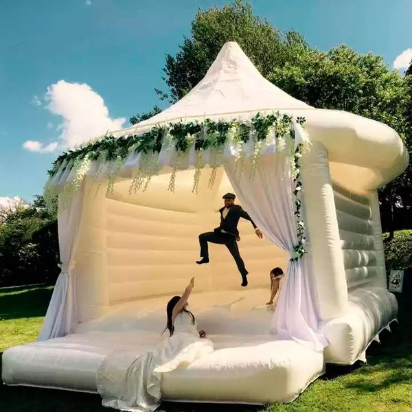 wholesale 4.5x4m (15x13.2ft) plein PVC Commercial gonflable maison de rebond de mariage gonflables blanc château gonflable sautant videur moonwalks pour la décoration de fête