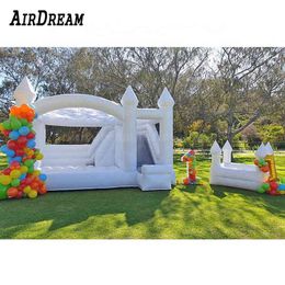 wholesale 4.5x4m Inflables publicitarios Casas de rebote inflables de alta calidad Castillo animoso para bodas con combo de toboganes Cama de salto para gorila blanca en venta