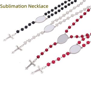 Collier par Sublimation, 4 couleurs, pendentif par transfert de chaleur, chapelet en perles, croix de jésus, pendentifs en métal, vente en gros, Z11